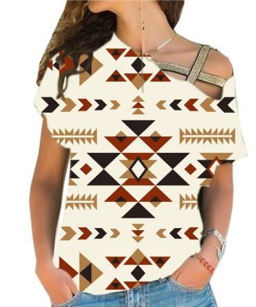Ethnic Pattern Design Cross Shoulder Shirt