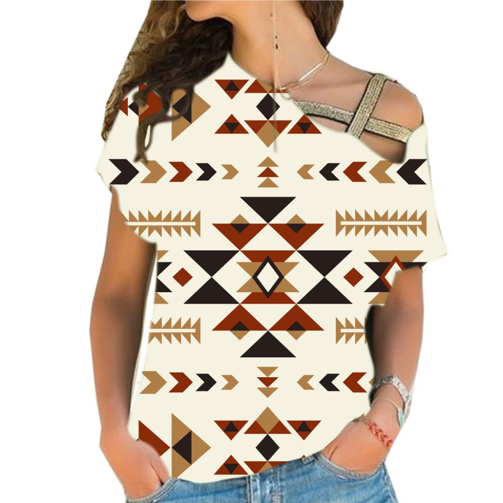 Ethnic Pattern Design Cross Shoulder Shirt