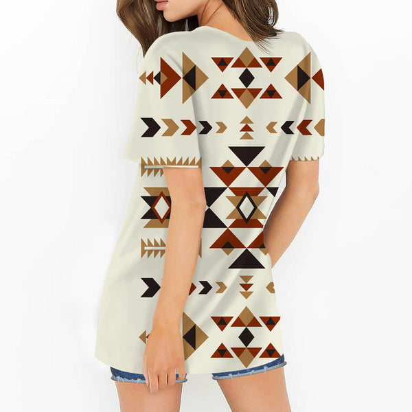 Ethnic Pattern Design Round Neck Hollow Out Tshirt - Image 3