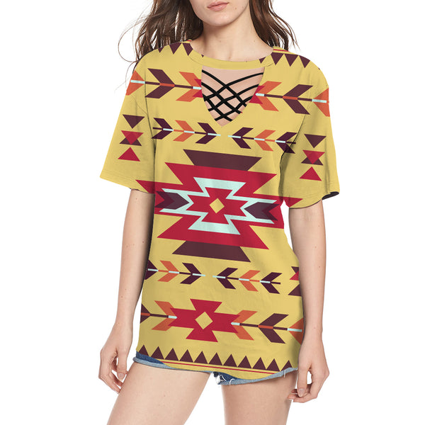 Vector Tribal Native Round Neck Hollow Out Tshirt - Image 2