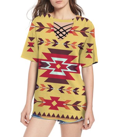 Vector Tribal Native Round Neck Hollow Out Tshirt