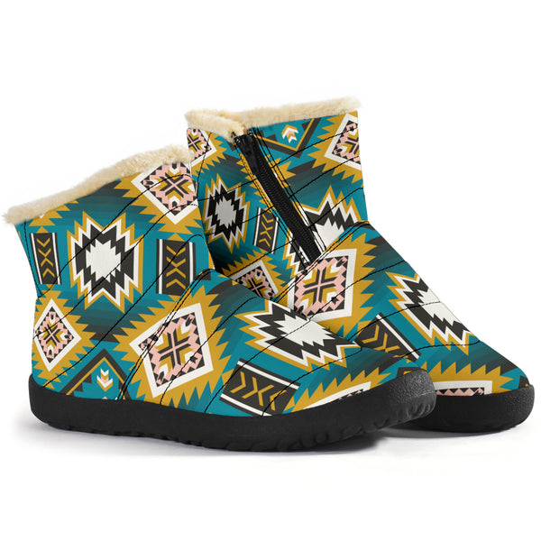 Turquoise Geometric Pattern Cozy Winter Boots - Image 3