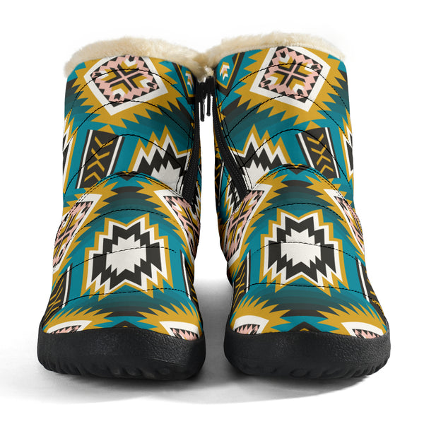 Turquoise Geometric Pattern Cozy Winter Boots - Image 4