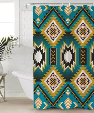 Turquoise Geometric Pattern Shower Curtain