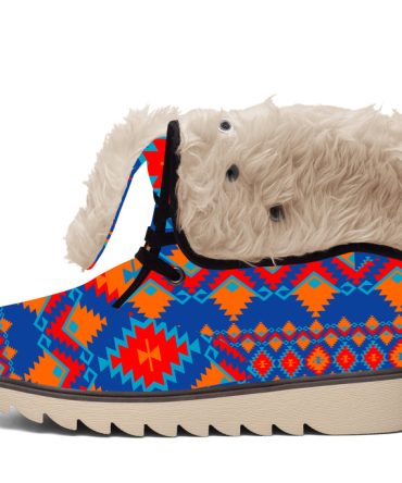 Red & Yellow Geometric Faux Fur Leather Boots