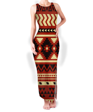 Pattern Native Round Neck Double Slit Sundress