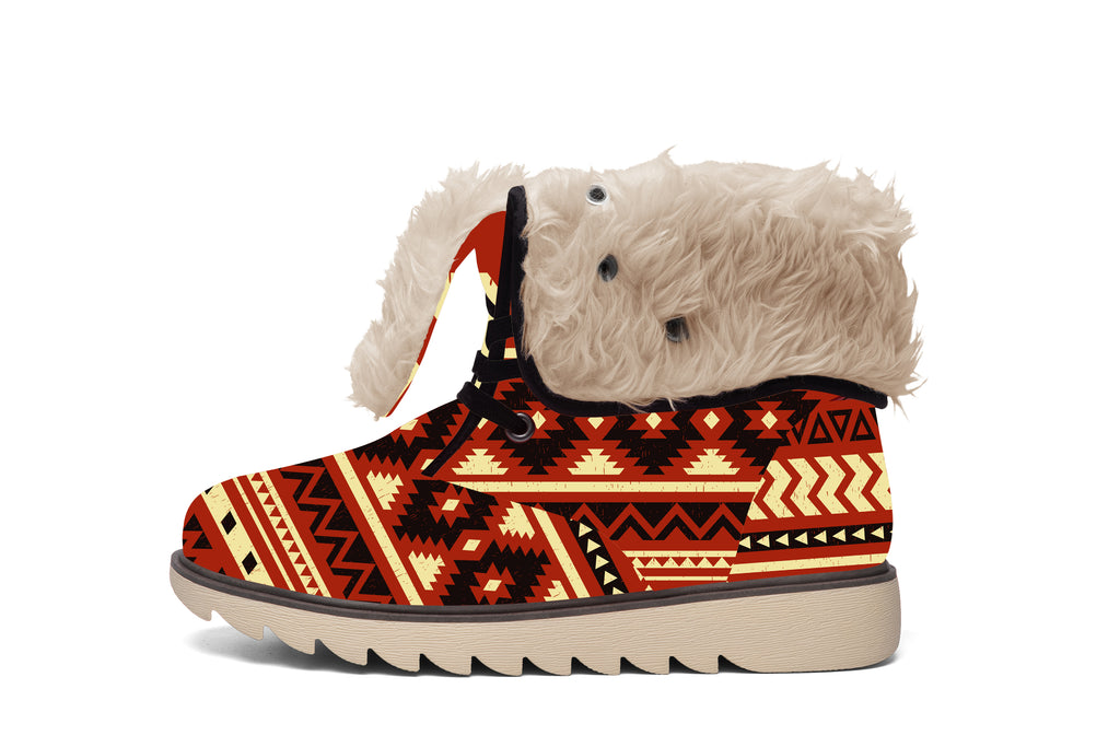 Seamless Ethnic Pattern Faux Fur Leather Boots