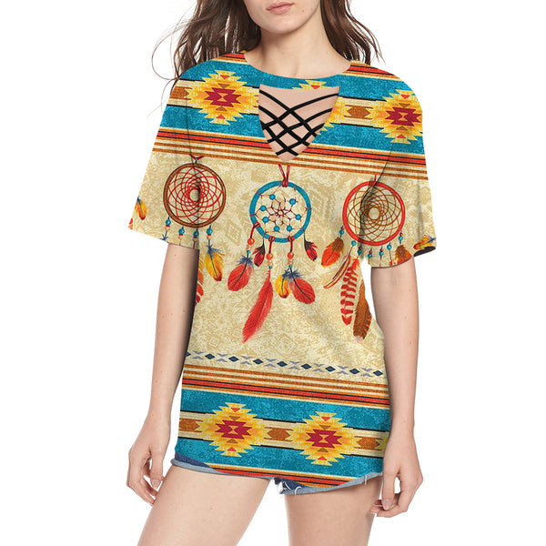 Feather Dream Catchers Round Neck Hollow Out Tshirt - Image 2