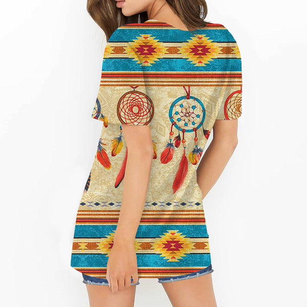 Feather Dream Catchers Round Neck Hollow Out Tshirt - Image 3