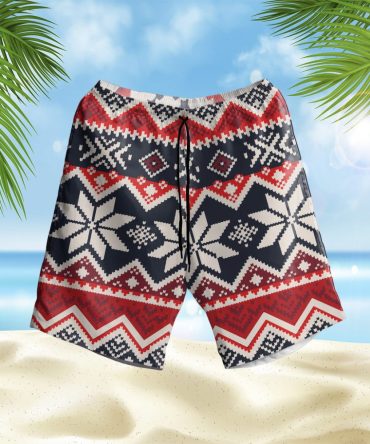Navy Red Pattern Native Hawaiian Shorts