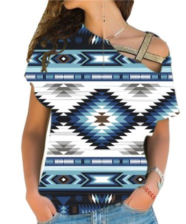 Blue Colors Pattern Cross Shoulder Shirt