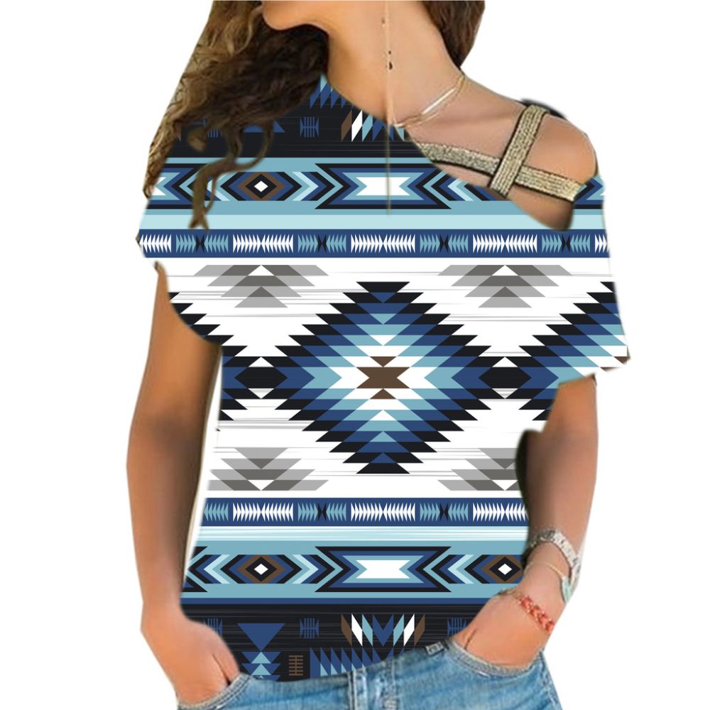 Blue Colors Pattern Cross Shoulder Shirt