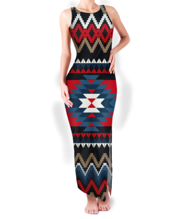 Pattern Native Round Neck Double Slit Sundress