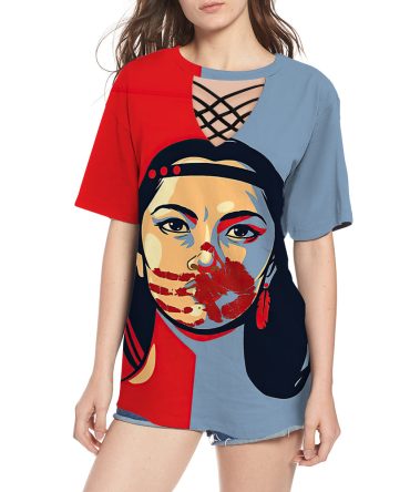 Red & Blue Girl Round Neck Hollow Out Tshirt