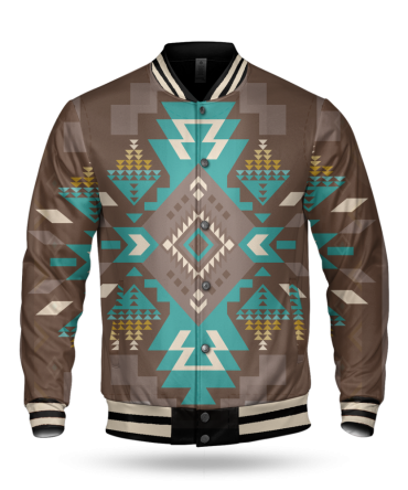 Blue Pattern Brown Baseball Jacket