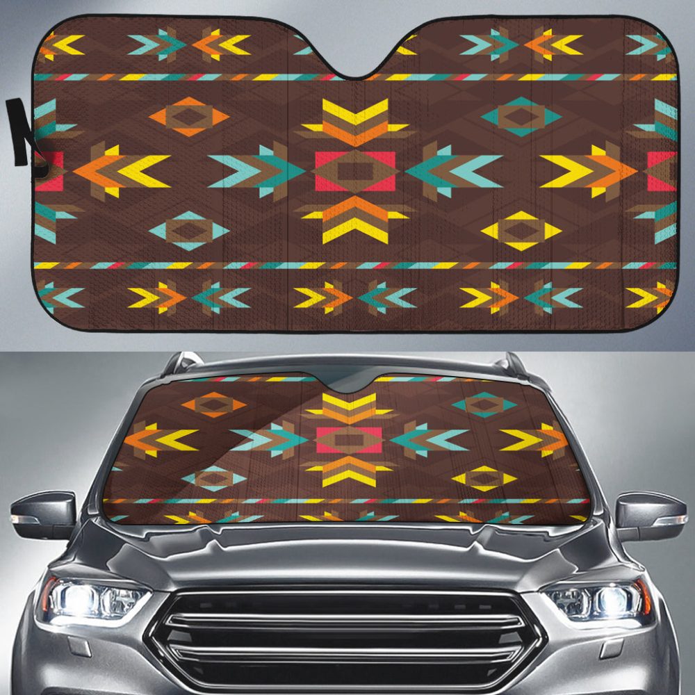 Blue Pattern Brown Native Auto Sun Shades