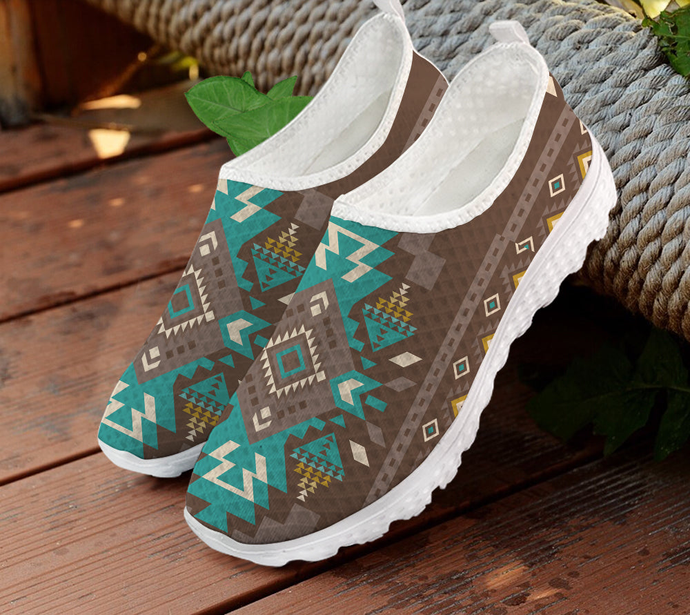 Blue Pattern Brown Native Mesh Shoes