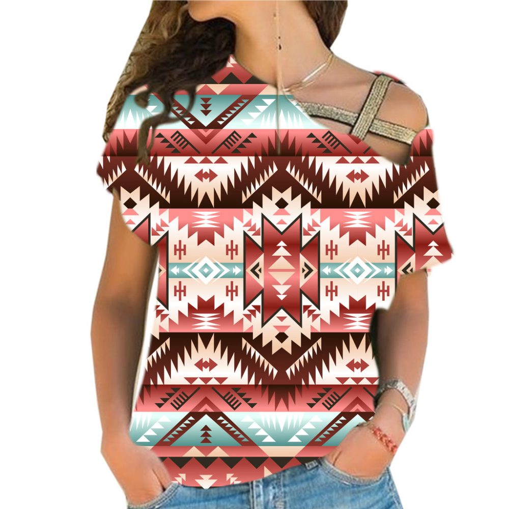Ornamental Patter Cross Shoulder Shirt
