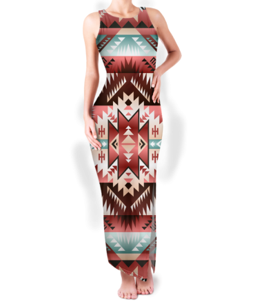 Pattern Native Round Neck Double Slit Sundress