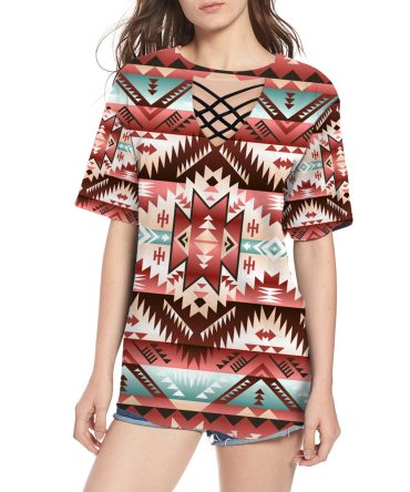 Red Vector Round Neck Hollow Out Tshirt