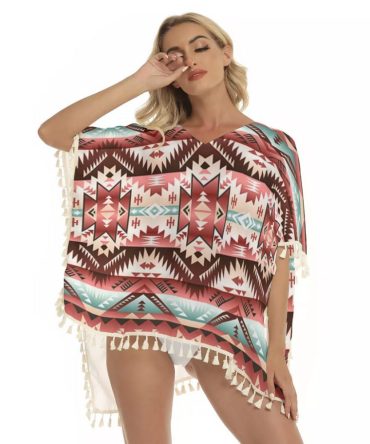 Red Vector Square Fringed Shawl
