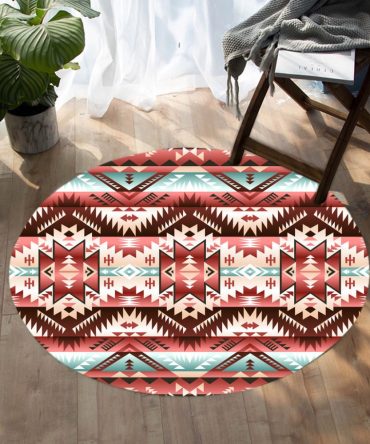 Red Vector Tribal Native Round Carpet