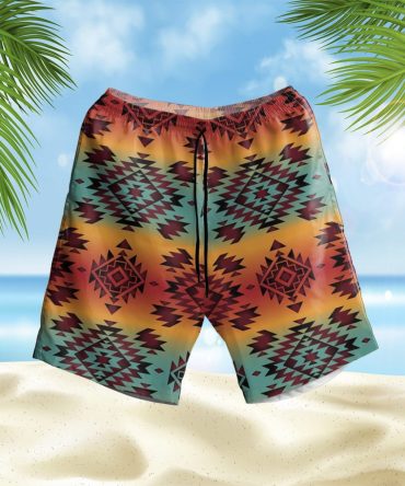 Blue Orange Pattern Hawaiian Shorts