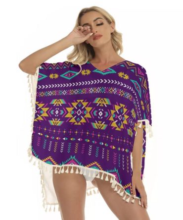 Light Purple Pattern Square Fringed Shawl