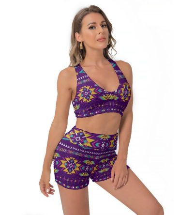 Light Purple Pattern Women's Sports Bra Suit