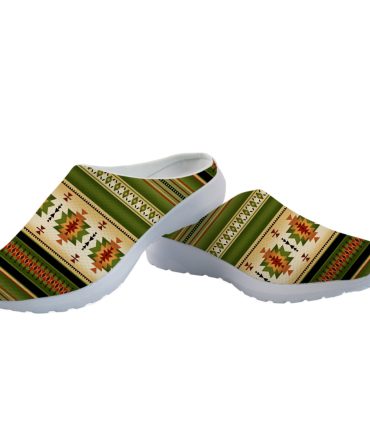 Green Native Pattern Mesh Slippers