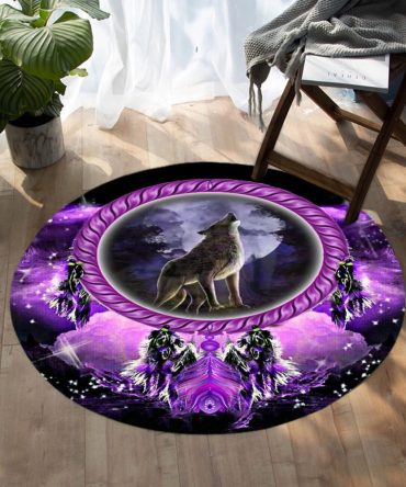Howling Wolf Dream Catcher Round Carpet
