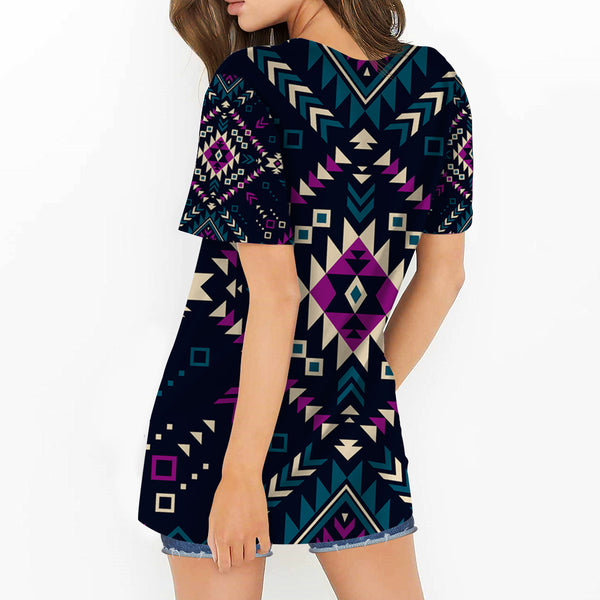 Dark Color Pattern Round Neck Hollow Out Tshirt - Image 3