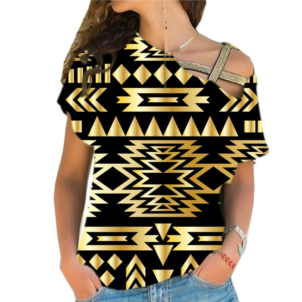 Seamless Yellow Pattern Cross Shoulder Shirt