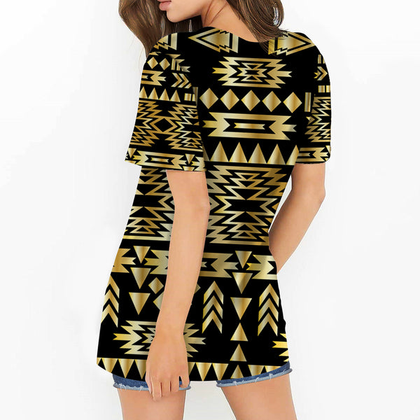 Seamless Yellow Pattern Round Neck Hollow Out Tshirt - Image 3