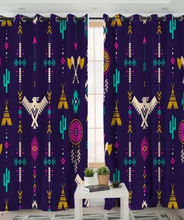 Thunderbird Pattern Blue Living Room Curtain