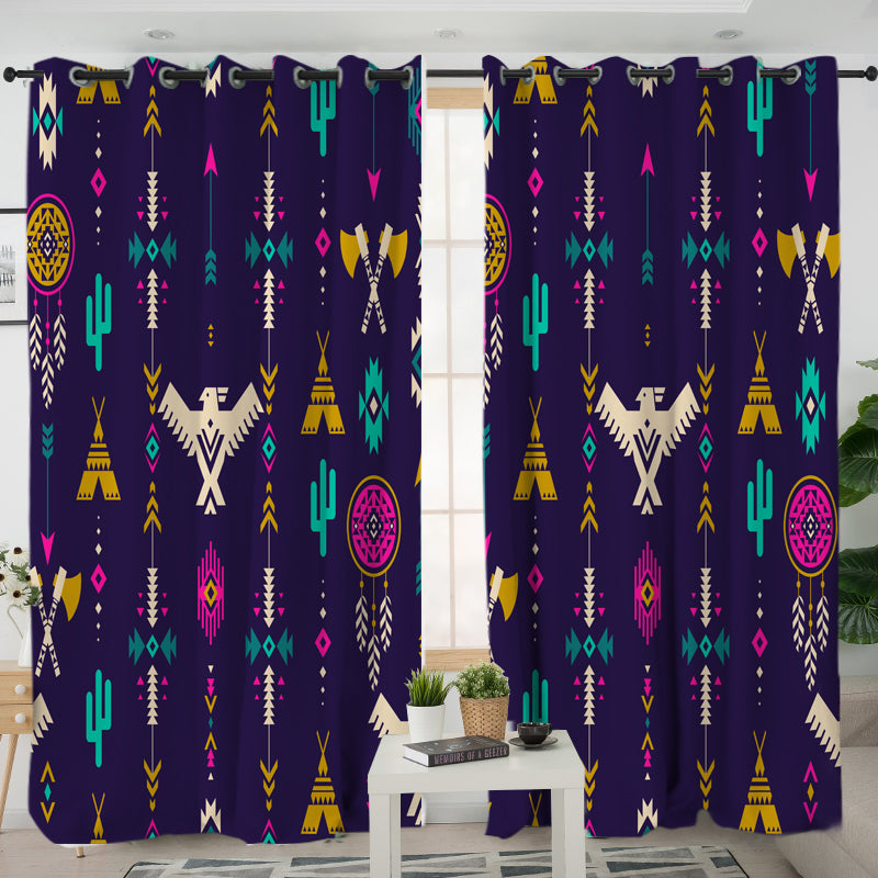 Thunderbird Pattern Blue Living Room Curtain