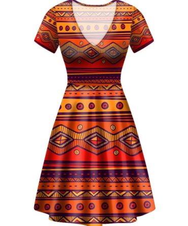Pattern Color Orange Round Neck Dress