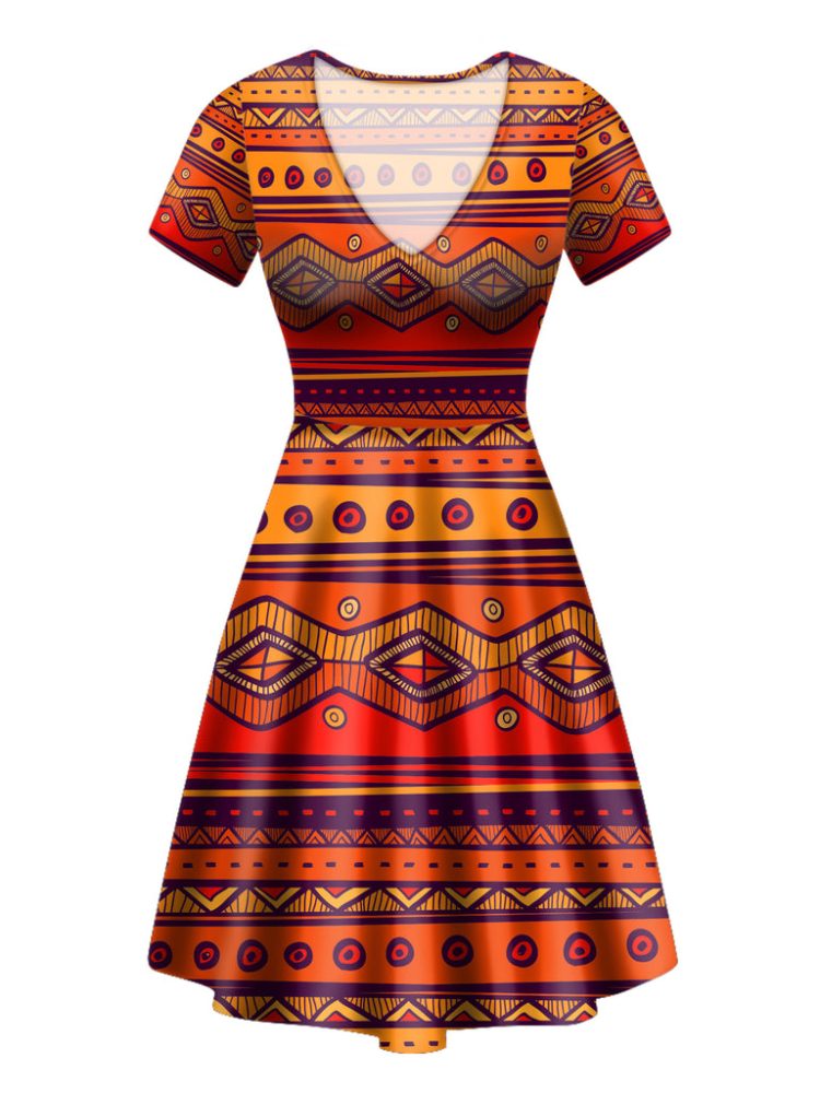 Pattern Color Orange Round Neck Dress