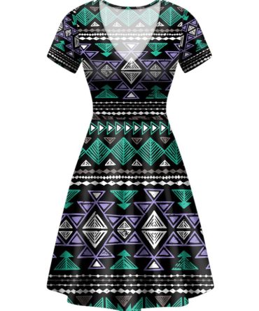 Neon Color Tribal Round Neck Dress