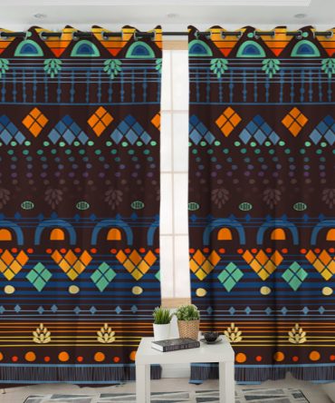 BEthno Brown Blue Living Room Curtain