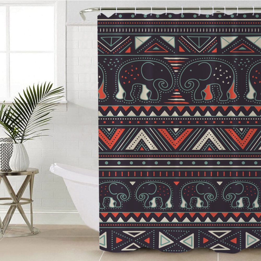 Tribal Pattern Elephants Shower Curtain