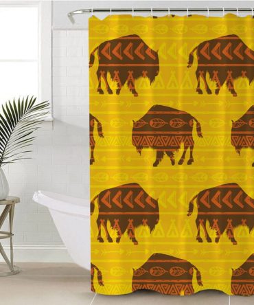 Vector Bison Yellow Shower Curtain