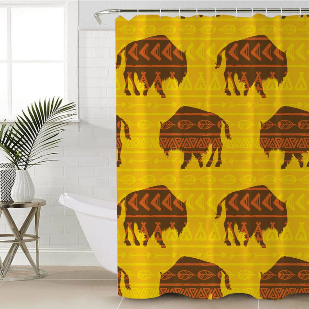 Vector Bison Yellow Shower Curtain