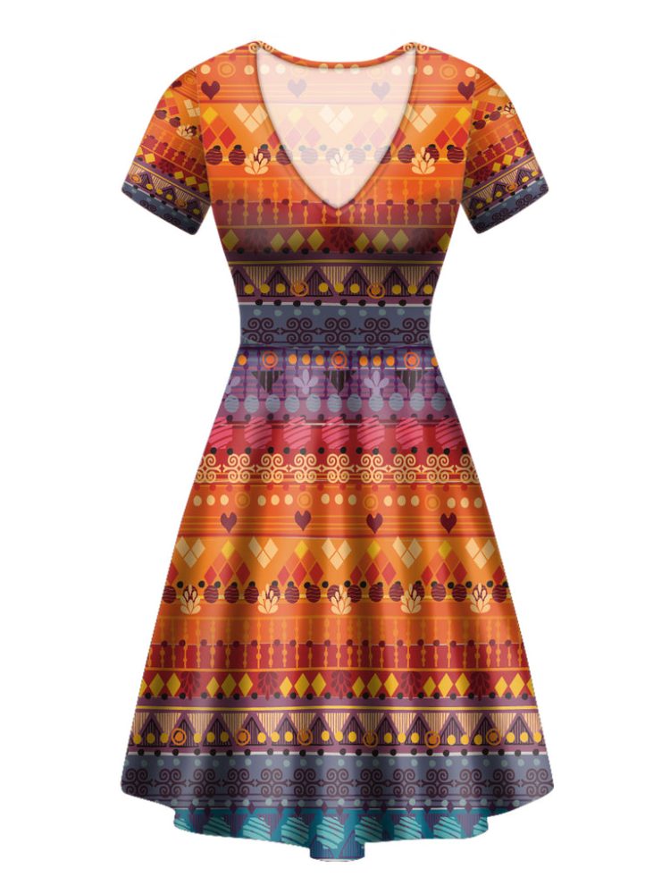 Tribal Seamless Pattern Round Neck Dress