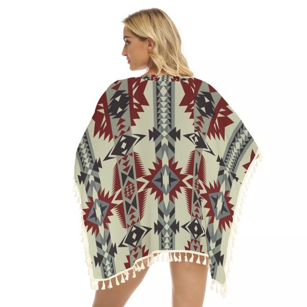 Geometric Seamless Pattern Square Fringed Shawl - Image 3