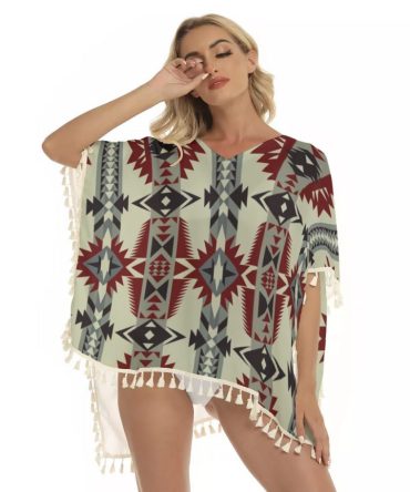 Geometric Seamless Pattern Square Fringed Shawl