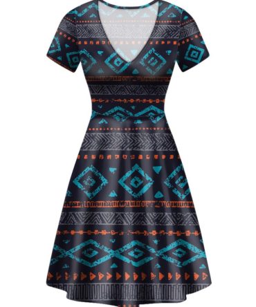 Seamless Ethnic Ornaments Round Neck Dress