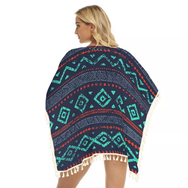 Seamless Ethnic Ornaments Square Fringed Shawl - Image 3