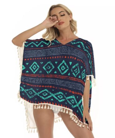 Seamless Ethnic Ornaments Square Fringed Shawl