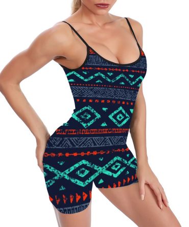 Seamless Ethnic Ornaments Basic Fitted Unitard Romper